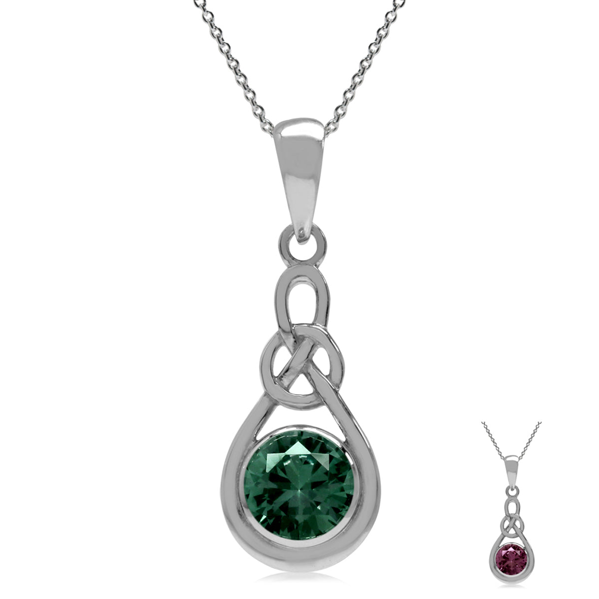 6MM Simulated Alexandrite 925 Sterling Silver Celtic Knot Pendant w/18" Necklace silvershake