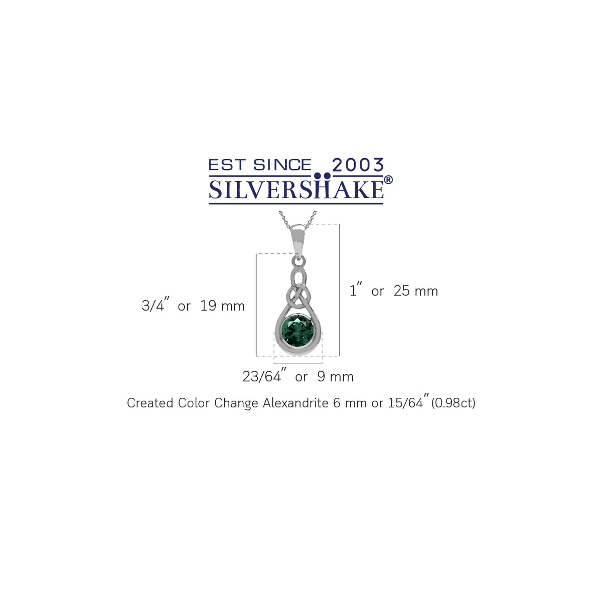 6MM Simulated Alexandrite 925 Sterling Silver Celtic Knot Pendant w/18" Necklace silvershake
