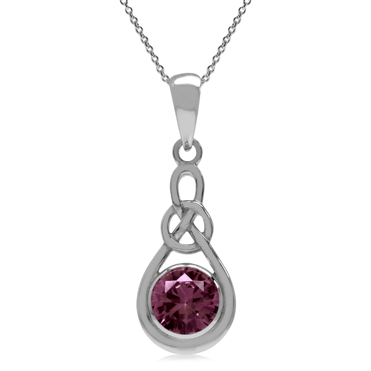 6MM Simulated Alexandrite 925 Sterling Silver Celtic Knot Pendant w/18" Necklace silvershake