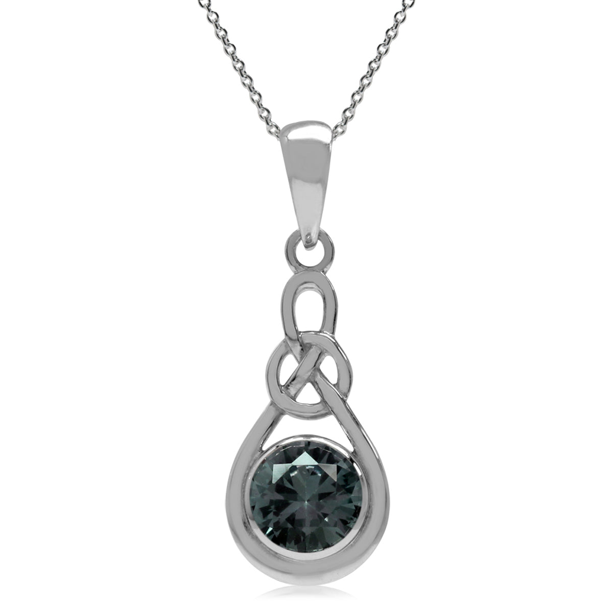 6MM Simulated Alexandrite 925 Sterling Silver Celtic Knot Pendant w/18" Necklace silvershake