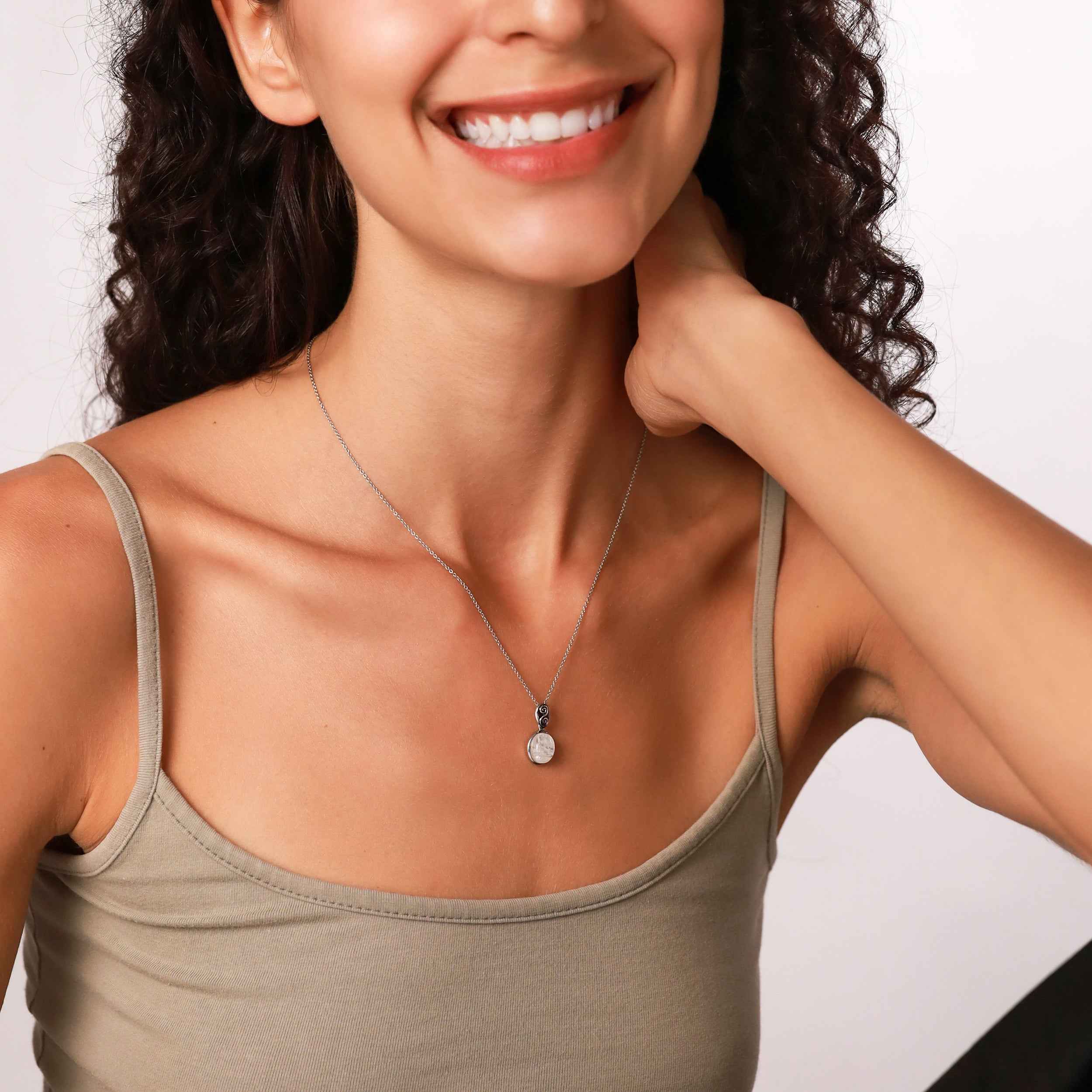 Created Black Onyx 925 Sterling Silver Swirl and Spiral Solitaire Pendant with 18 Inch Chain Necklace