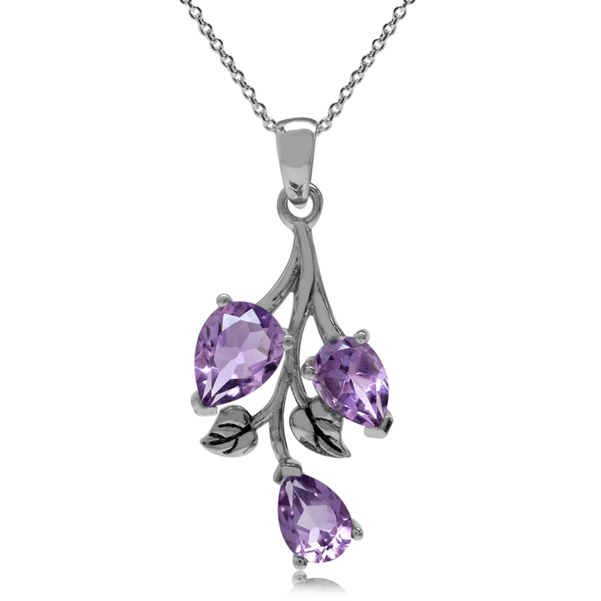 2.28ct. Natural Purple Amethyst 925 Sterling Silver Leaf Pendant w/ 18 Inch Chain Necklace silvershake