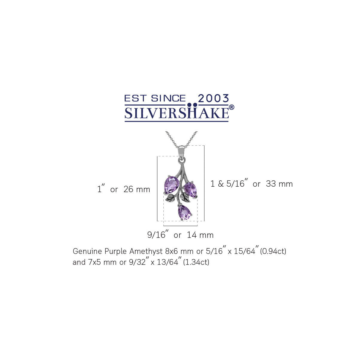 2.28ct. Natural Purple Amethyst 925 Sterling Silver Leaf Pendant w/ 18 Inch Chain Necklace silvershake
