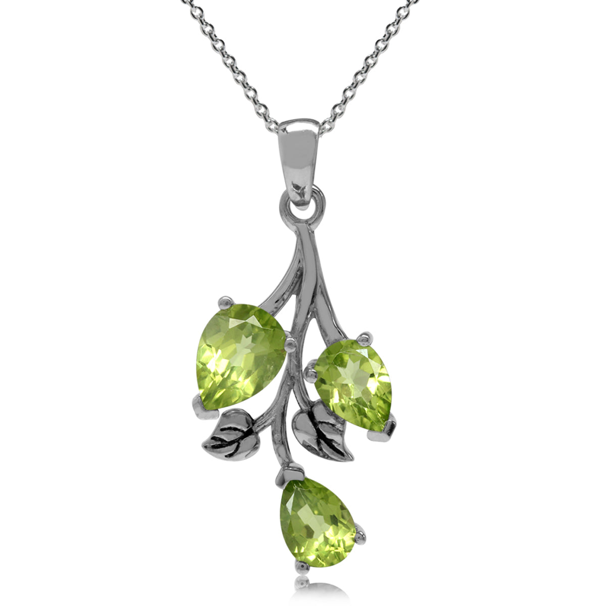 2.76ct. Natural Green Peridot 925 Sterling Silver Leaf Pendant w/ 18 Inch Chain Necklace silvershake