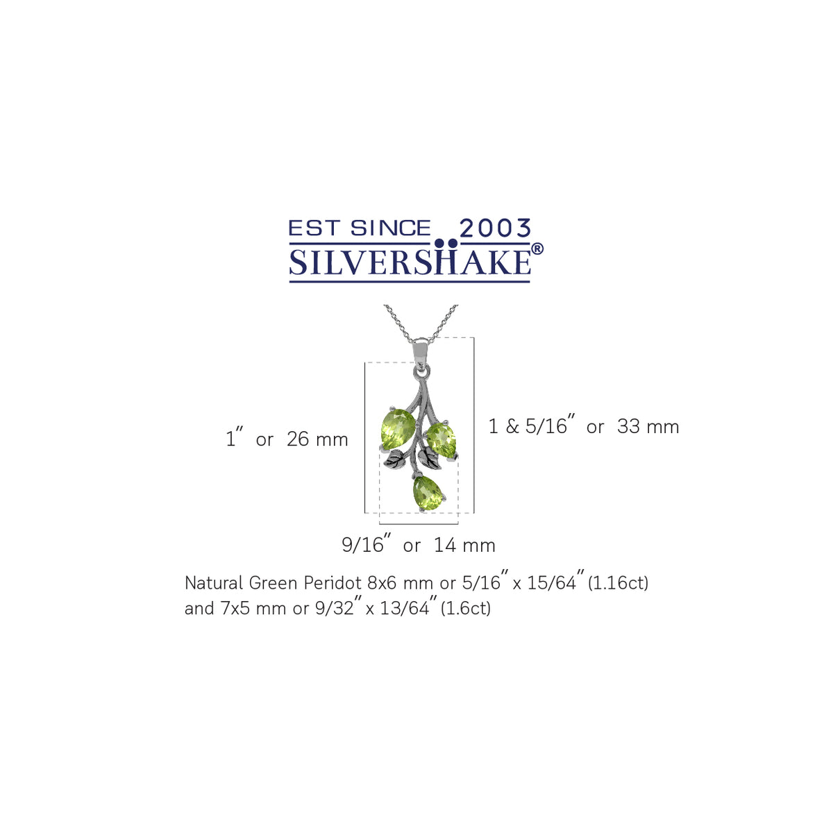 2.76ct. Natural Green Peridot 925 Sterling Silver Leaf Pendant w/ 18 Inch Chain Necklace silvershake