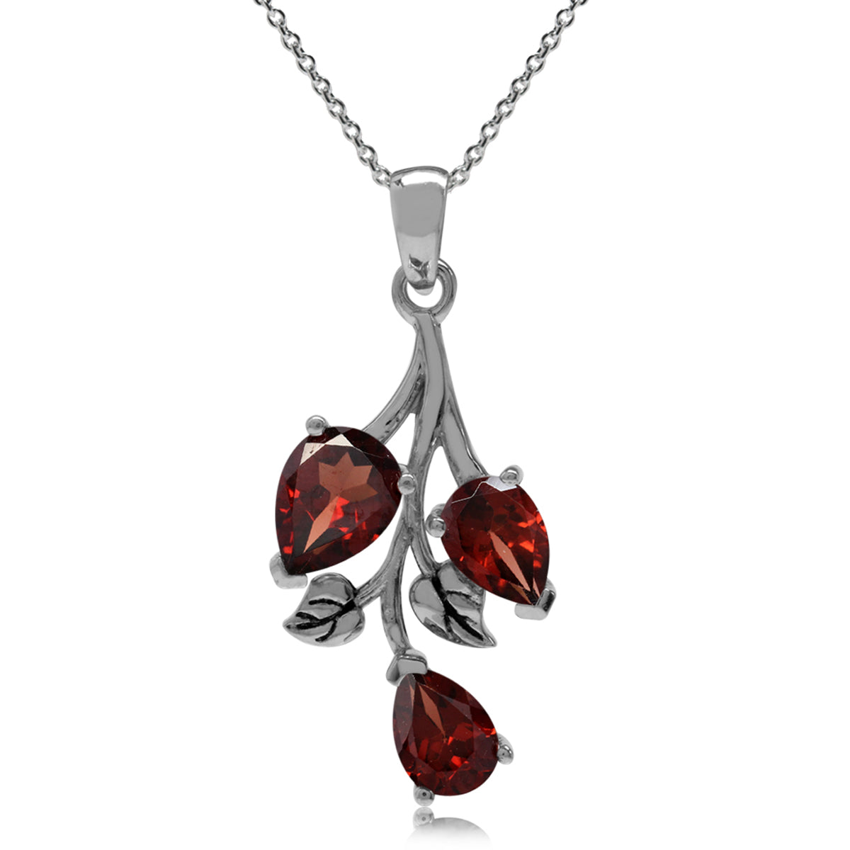 Red Garnet 925 Sterling Silver Floral/ Leaf Pendant/Necklace silvershake