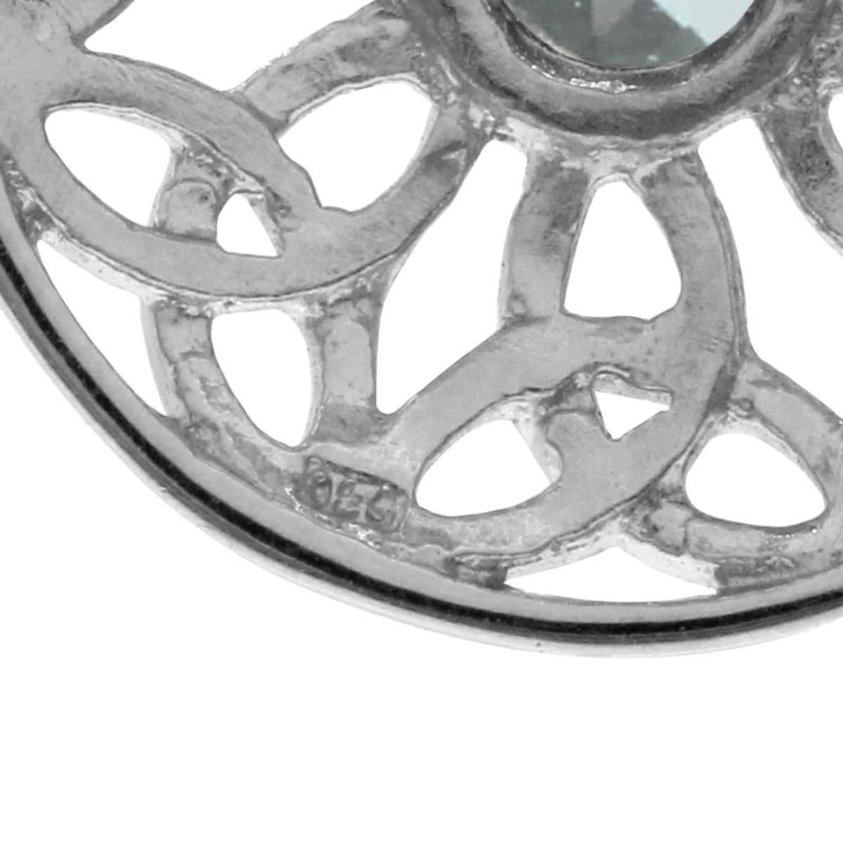 Genuine Blue Topaz 925 Sterling Silver Triquetra Celtic Knot Circle Pendant with 18 Inch Chain Necklace