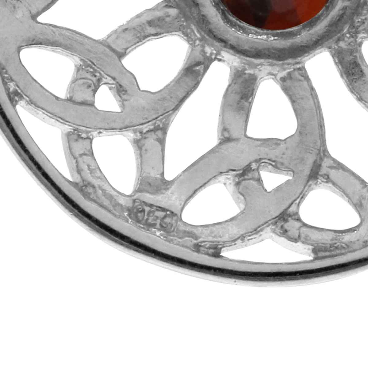 Natural Garnet 925 Sterling Silver Triquetra Celtic Knot Circle Pendant with 18 Inch Chain Necklace