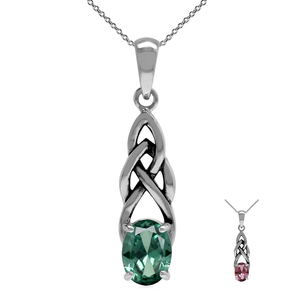 Simulated Color Change Alexandrite 925 Sterling Silver Celtic Knot Pendant with 18 Inch Chain Necklace silvershake