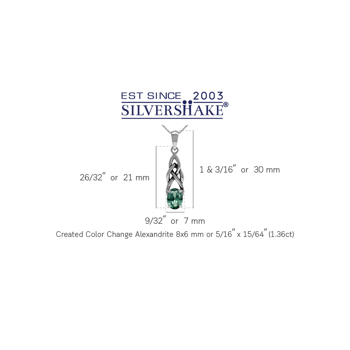 Simulated Color Change Alexandrite 925 Sterling Silver Celtic Knot Pendant with 18 Inch Chain Necklace silvershake