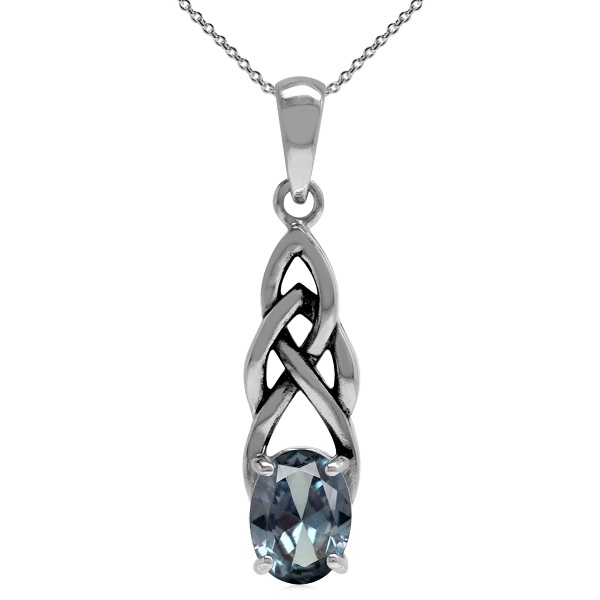 Simulated Color Change Alexandrite 925 Sterling Silver Celtic Knot Pendant with 18 Inch Chain Necklace silvershake