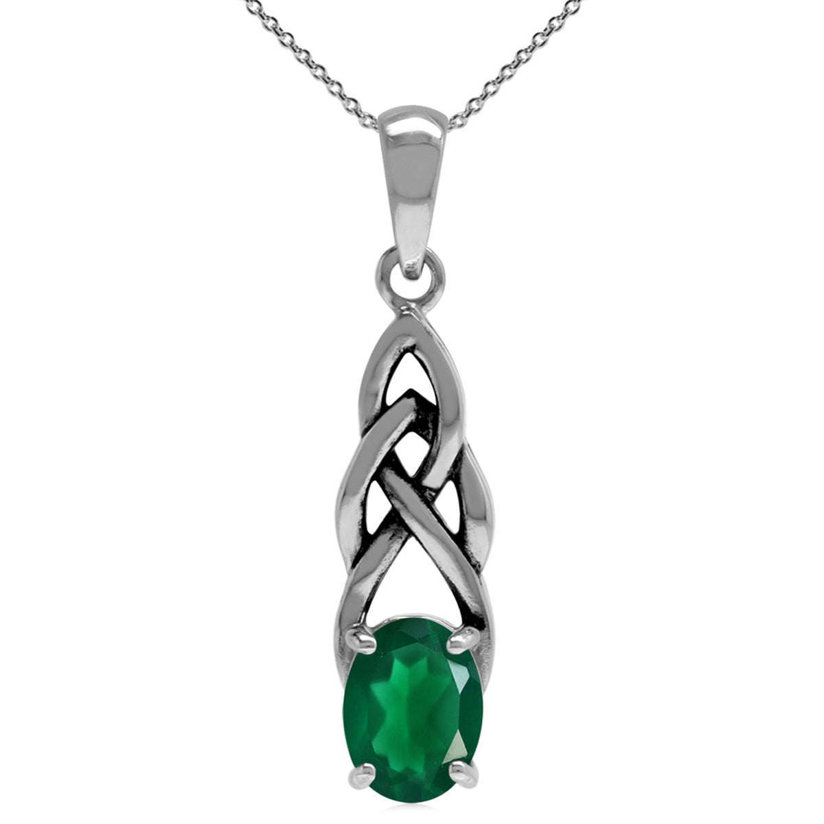 1.12ct Natural Emerald Green Agate 925 Sterling Silver Celtic Knot Pendant w/ 18 Inch Chain Necklace silvershake