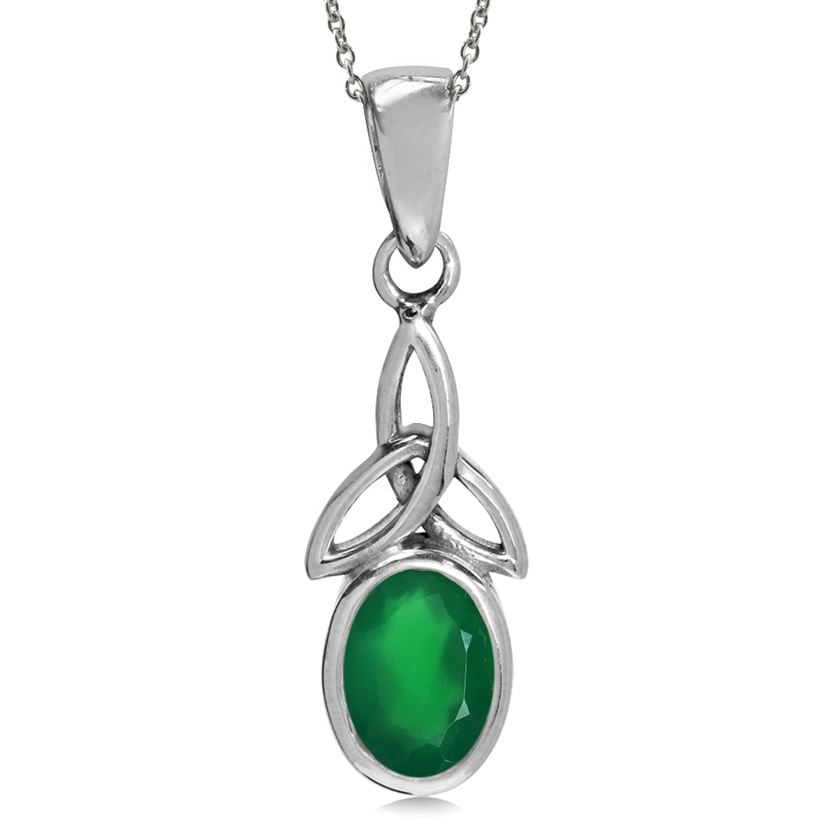 Natural Emerald Green Agate 925 Sterling Silver Triquetra Celtic Knot Pendant w/ 18" Chain Necklace silvershake