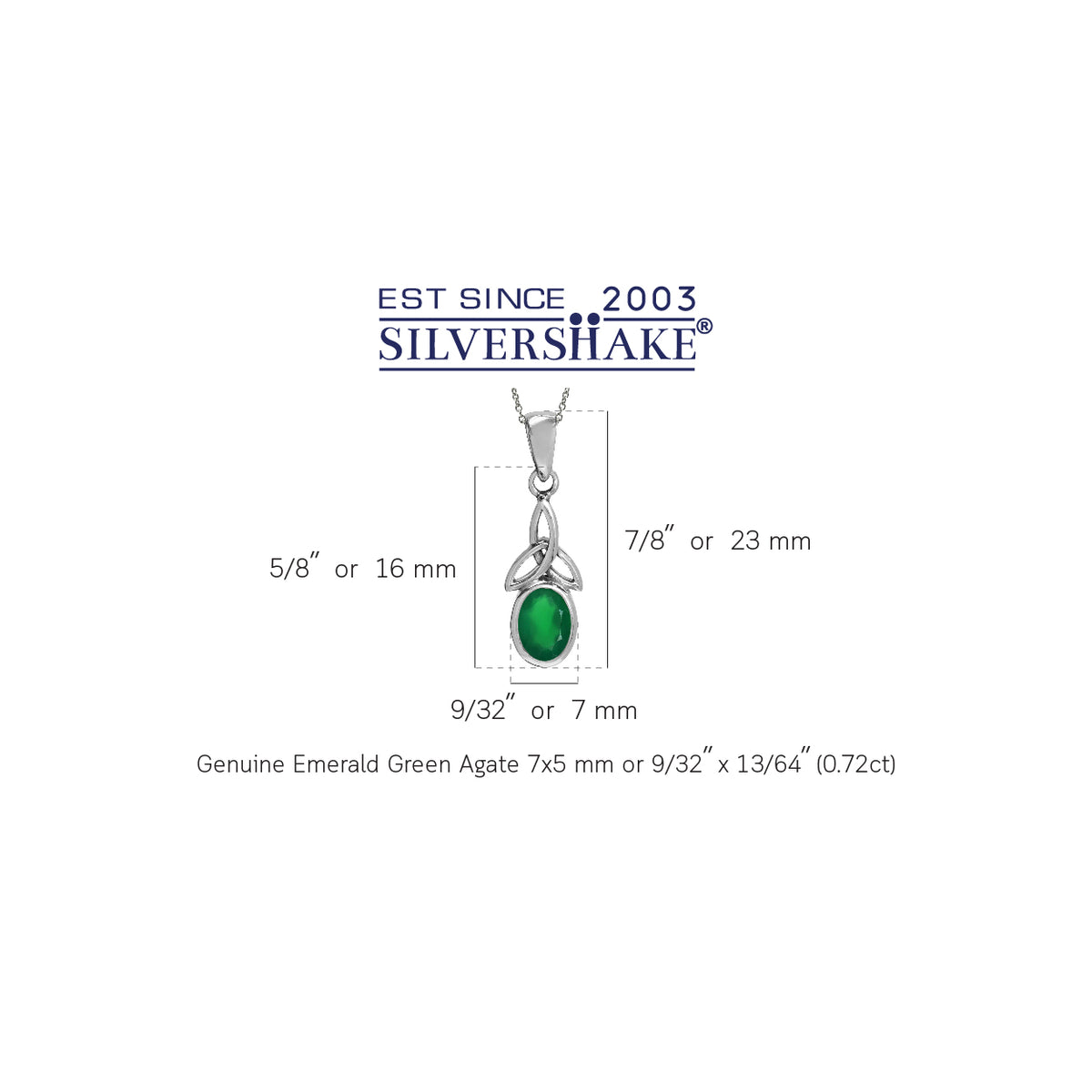 Natural Emerald Green Agate 925 Sterling Silver Triquetra Celtic Knot Pendant w/ 18" Chain Necklace silvershake