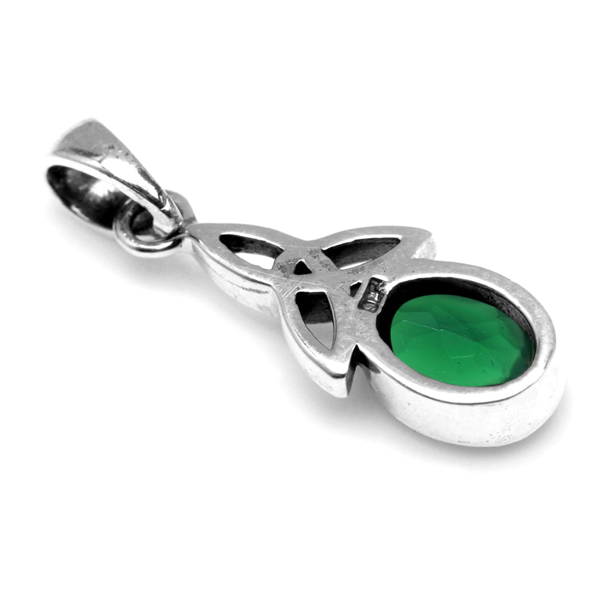 Natural Emerald Green Agate 925 Sterling Silver Triquetra Celtic Knot Pendant w/ 18" Chain Necklace silvershake