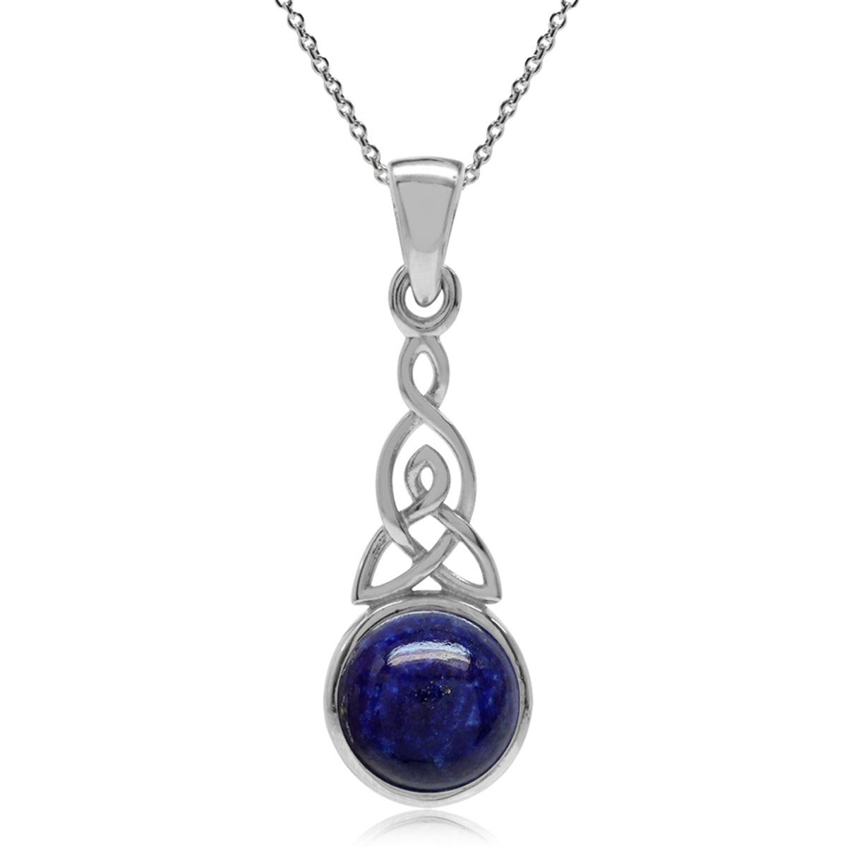 Genuine Lapis 925 Sterling Silver Triquetra Celtic Knot Pendant w/ 18 Inch Chain Necklace silvershake