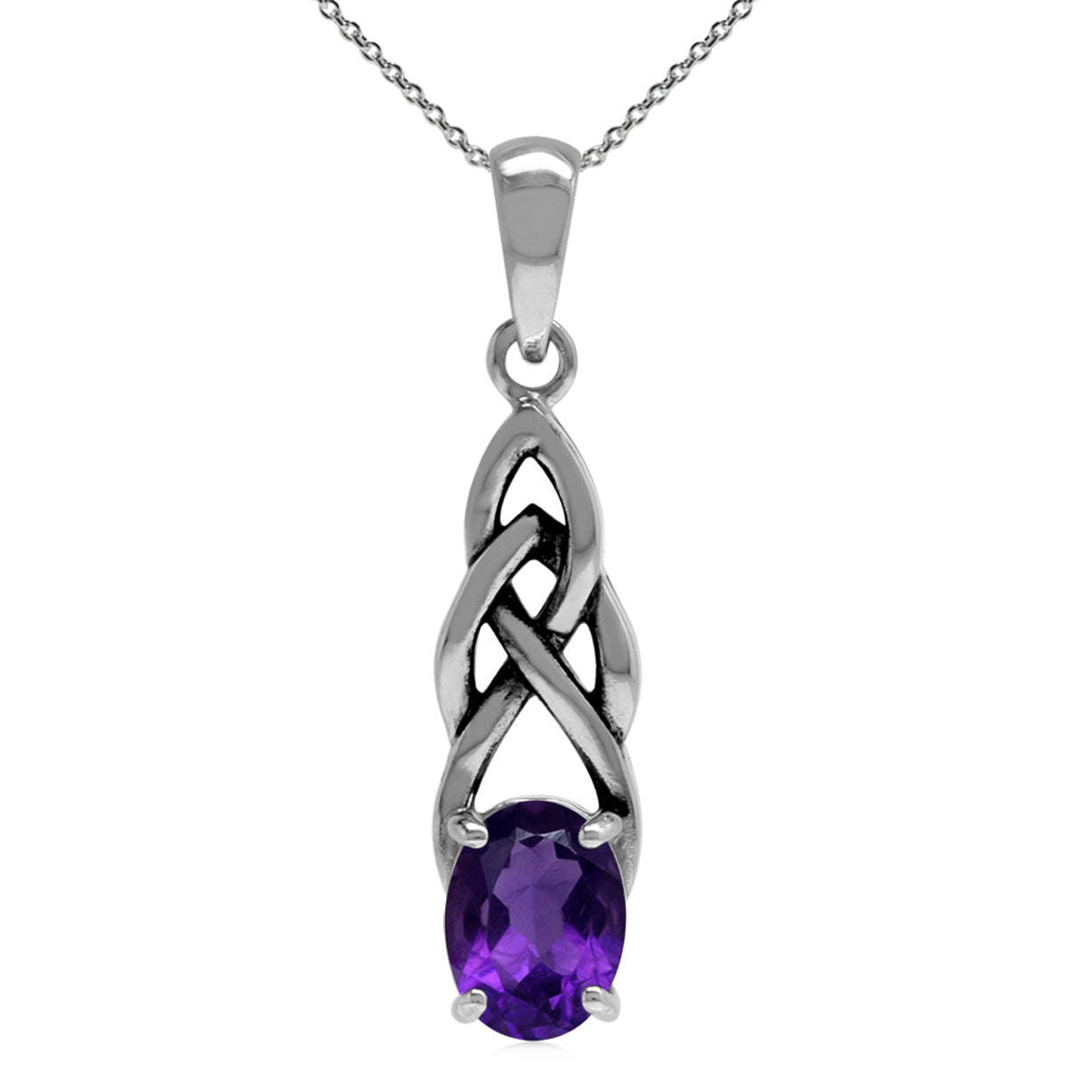 1.14ct. Natural African Amethyst 925 Sterling Silver Celtic Knot Pendant w/ 18 Inch Chain Necklace silvershake
