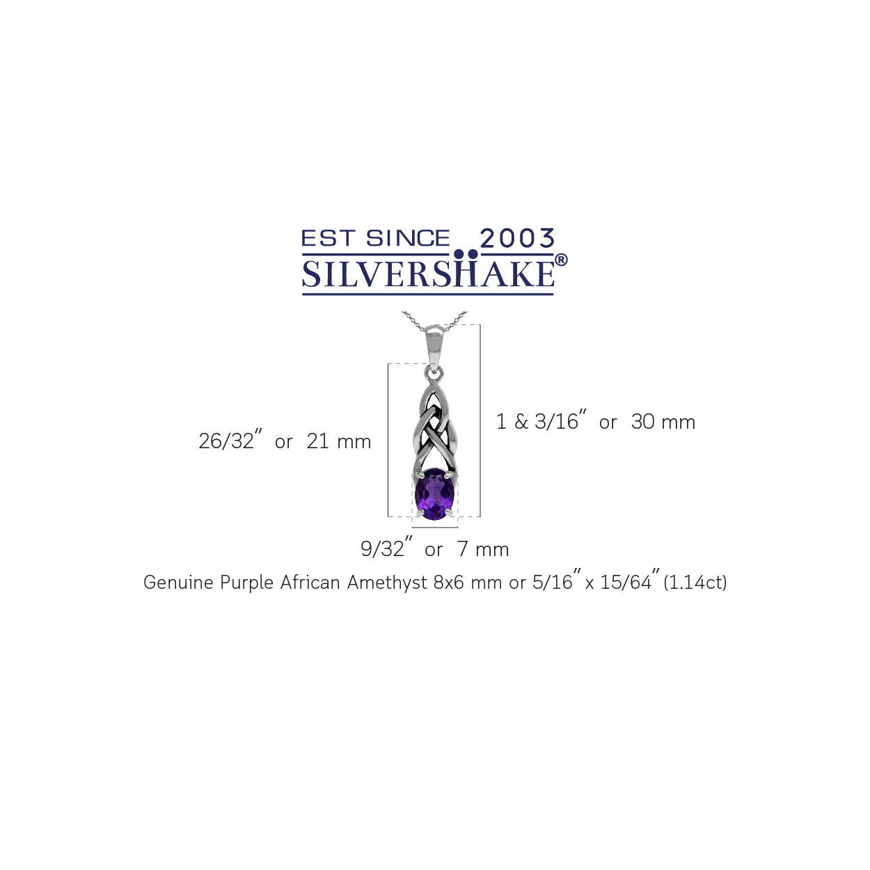 1.14ct. Natural African Amethyst 925 Sterling Silver Celtic Knot Pendant with 18 Inch Chain Necklace - Silvershake-store