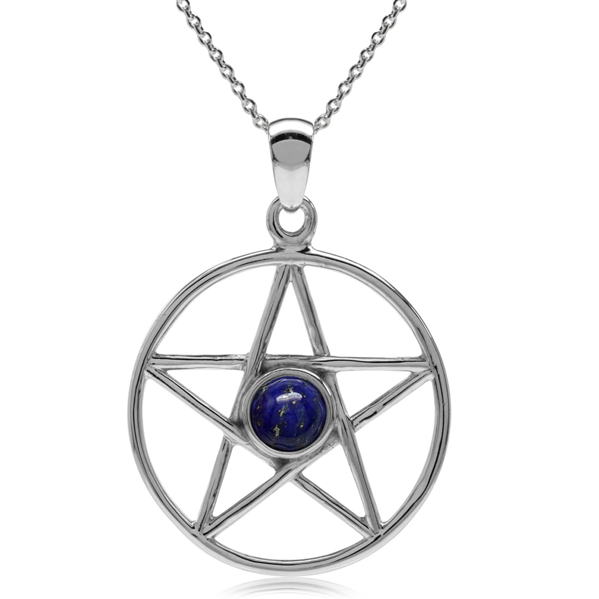 Natural Blue Lapis Lazuli 925 Sterling Silver Wiccan Pentagram Star Pendant w/ 18" Chain Necklace silvershake