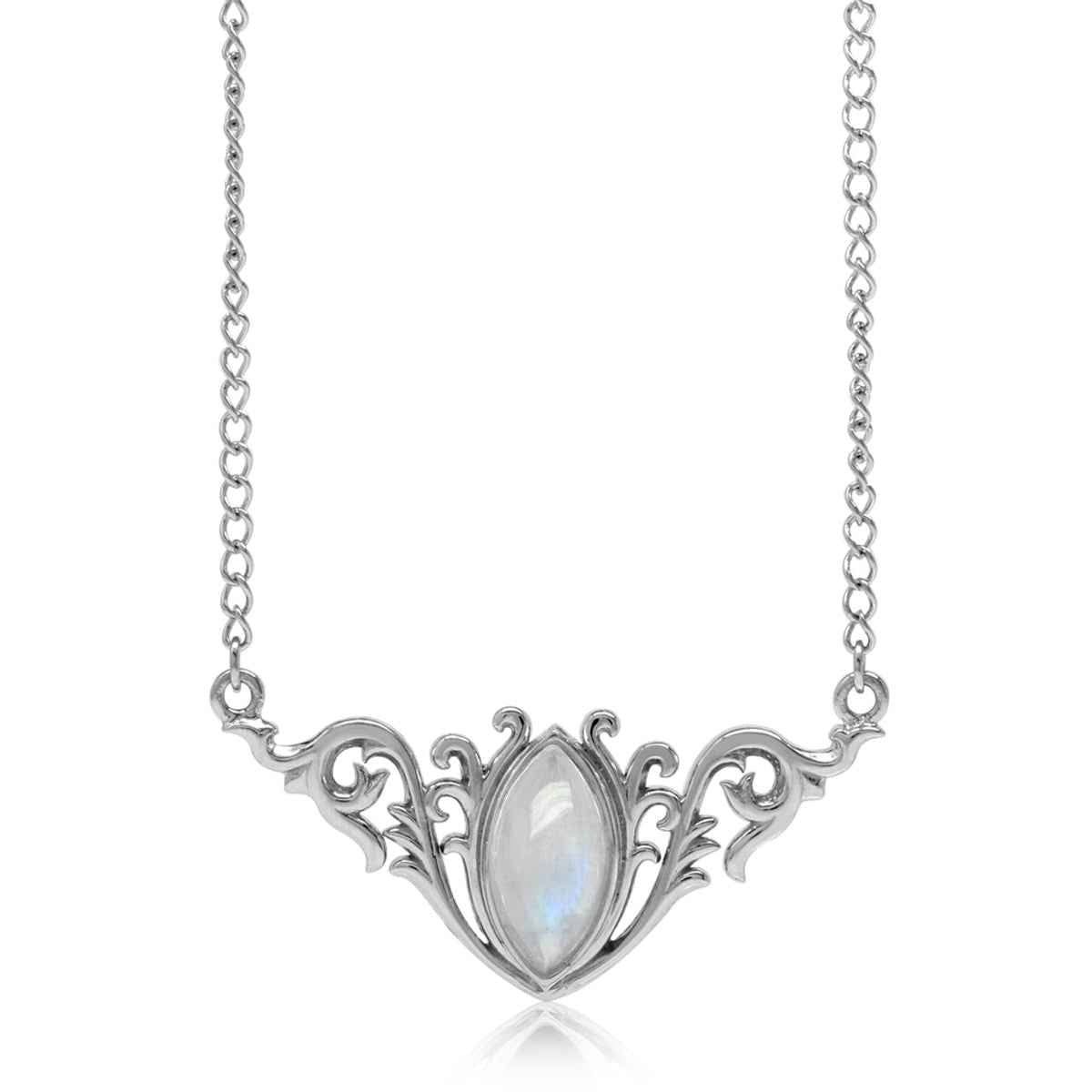 Natural Moonstone 925 Sterling Silver Baroque Inspired Pendant with 16 to 18 Inch Adjustable Chain Necklace
