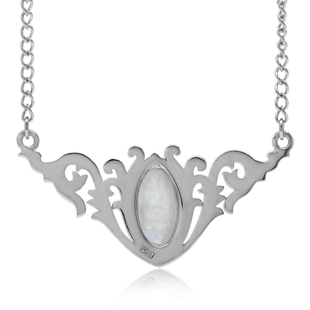 Natural Moonstone 925 Sterling Silver Baroque Inspired Pendant with 16 to 18 Inch Adjustable Chain Necklace