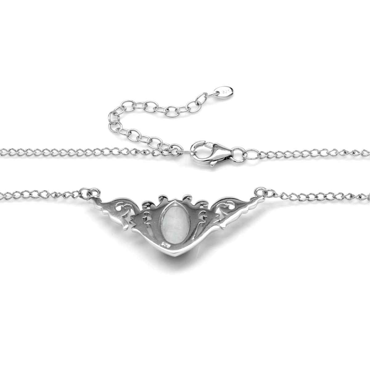 Natural Moonstone 925 Sterling Silver Baroque Inspired Pendant with 16 to 18 Inch Adjustable Chain Necklace