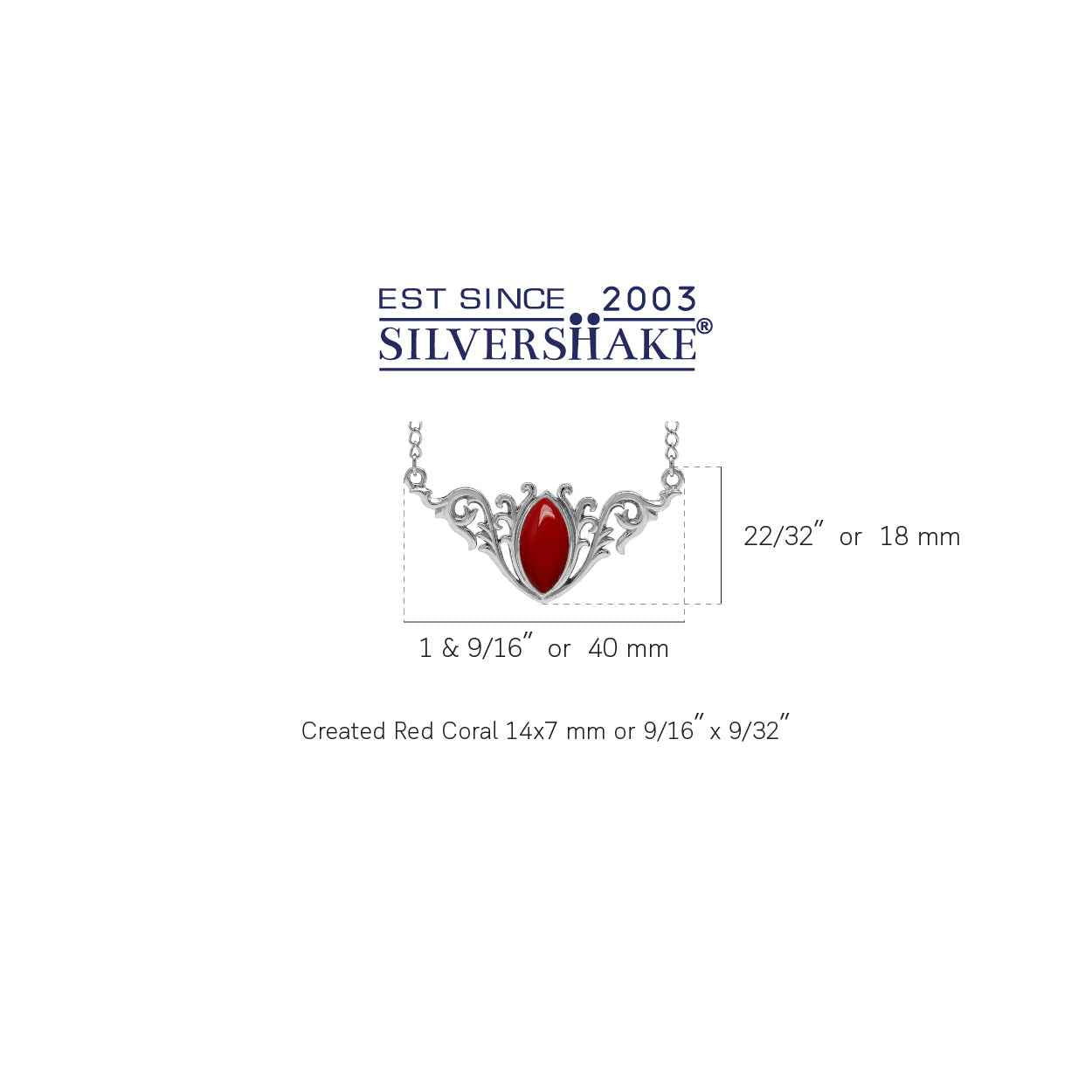 Created Red Coral 925 Sterling Silver Baroque Inspired Pendant with 16 to 18 Inch Adjustable Chain Necklace