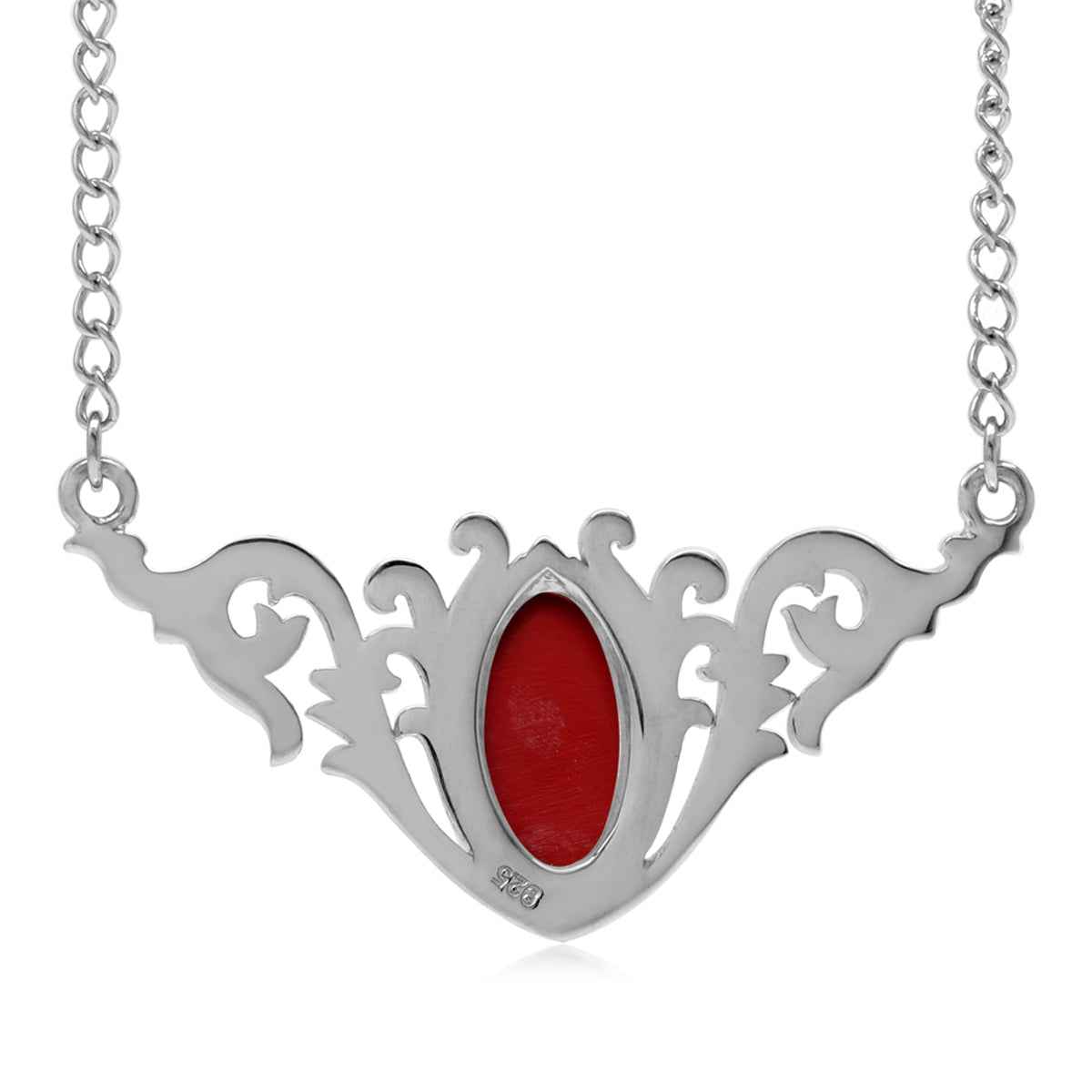 Created Red Coral 925 Sterling Silver Baroque Inspired Pendant with 16 to 18 Inch Adjustable Chain Necklace