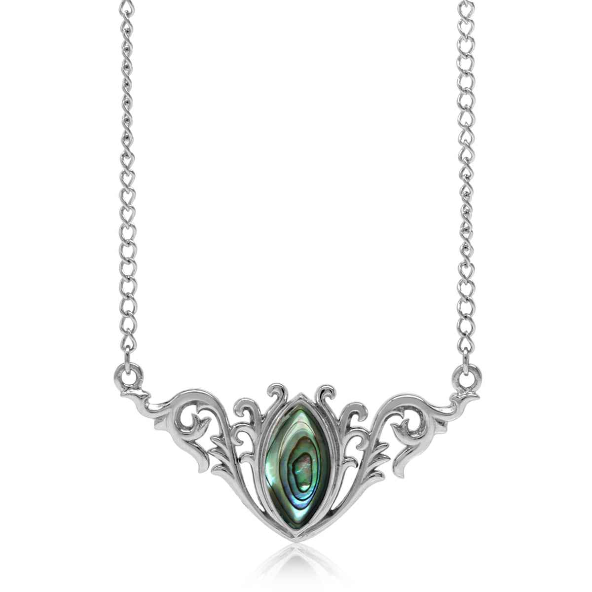 Abalone Paua Shell 925 Sterling Silver Baroque Inspired Pendant with 16 to 18 Inch Adjustable Chain Necklace