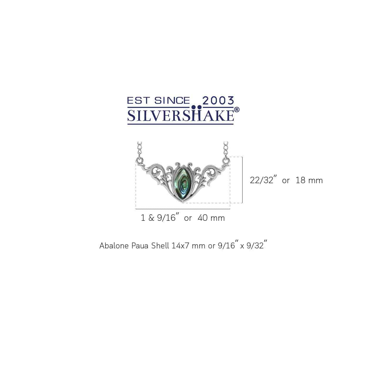 Abalone Paua Shell 925 Sterling Silver Baroque Inspired Pendant with 16 to 18 Inch Adjustable Chain Necklace