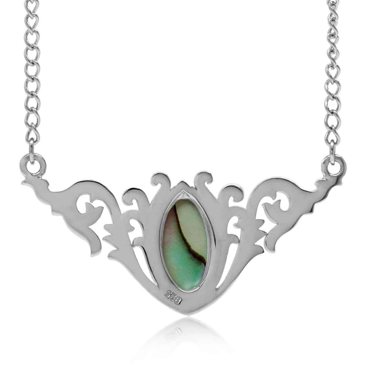 Abalone Paua Shell 925 Sterling Silver Baroque Inspired Pendant with 16 to 18 Inch Adjustable Chain Necklace