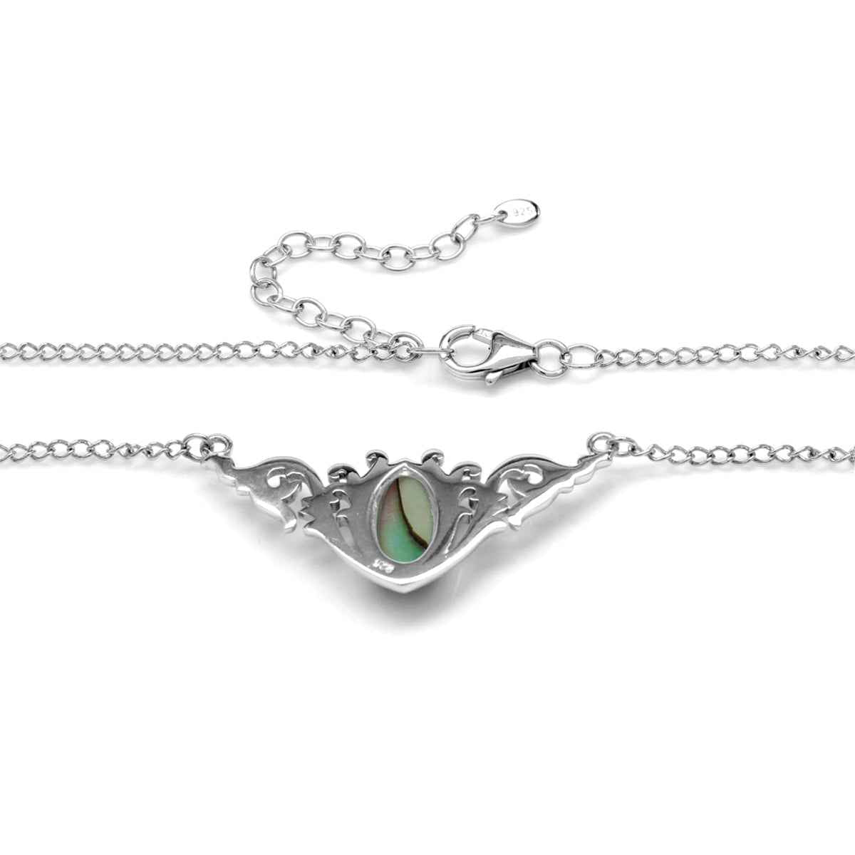 Abalone Paua Shell 925 Sterling Silver Baroque Inspired Pendant with 16 to 18 Inch Adjustable Chain Necklace