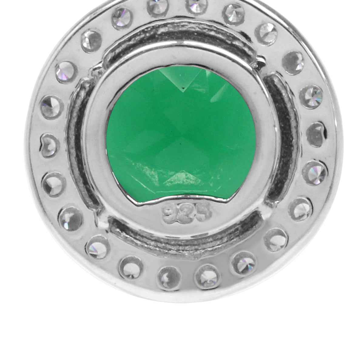 Genuine 2.6 CTW 9mm Round Shape Emerald Green Agate 925 Sterling Silver Halo Pendant with 18 Inch Chain Necklace