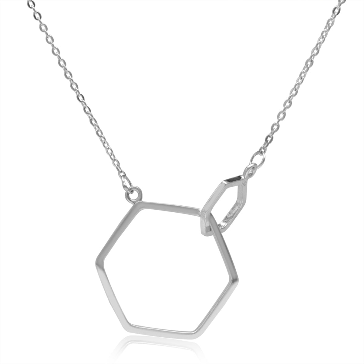 925 Sterling Silver Hexagon Geometric Minimalist Pendant with 16 to 18 Inch Chain Necklace
