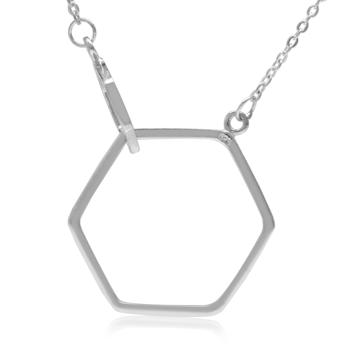 925 Sterling Silver Hexagon Geometric Minimalist Pendant with 16 to 18 Inch Chain Necklace