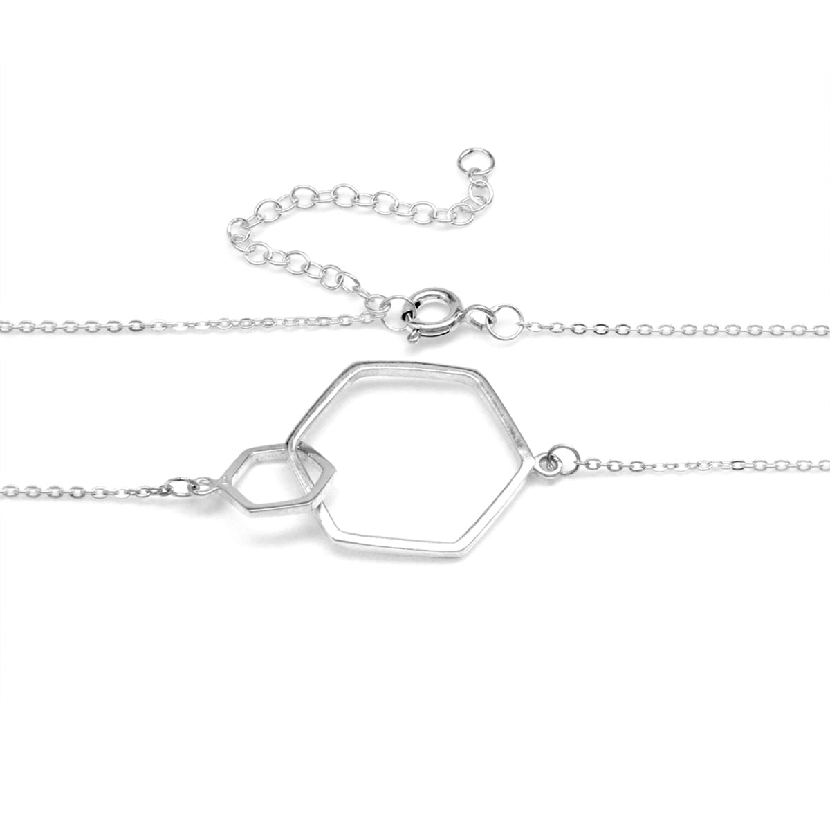 925 Sterling Silver Hexagon Geometric Minimalist Pendant with 16 to 18 Inch Chain Necklace
