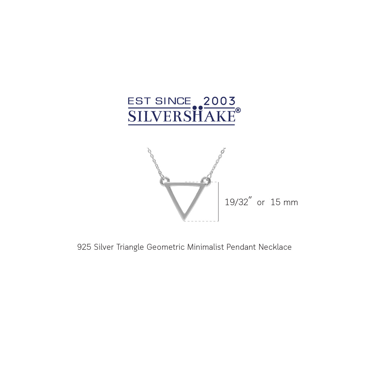 925 Sterling Silver Triangle Geometric Minimalist Pendant with 16 to 18 Inch Chain Necklace