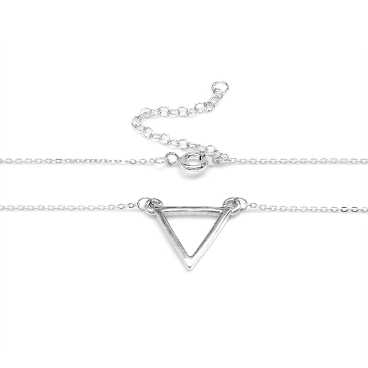 925 Sterling Silver Triangle Geometric Minimalist Pendant with 16 to 18 Inch Chain Necklace