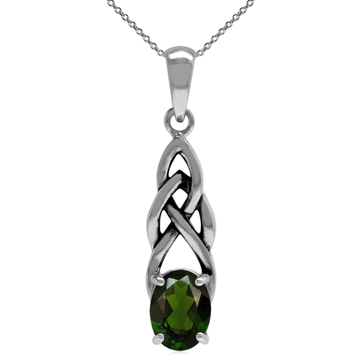 1.15ct. Green Chrome Diopside 925 Sterling Silver Celtic Knot Pendant w/ 18 Inch Chain Necklace silvershake