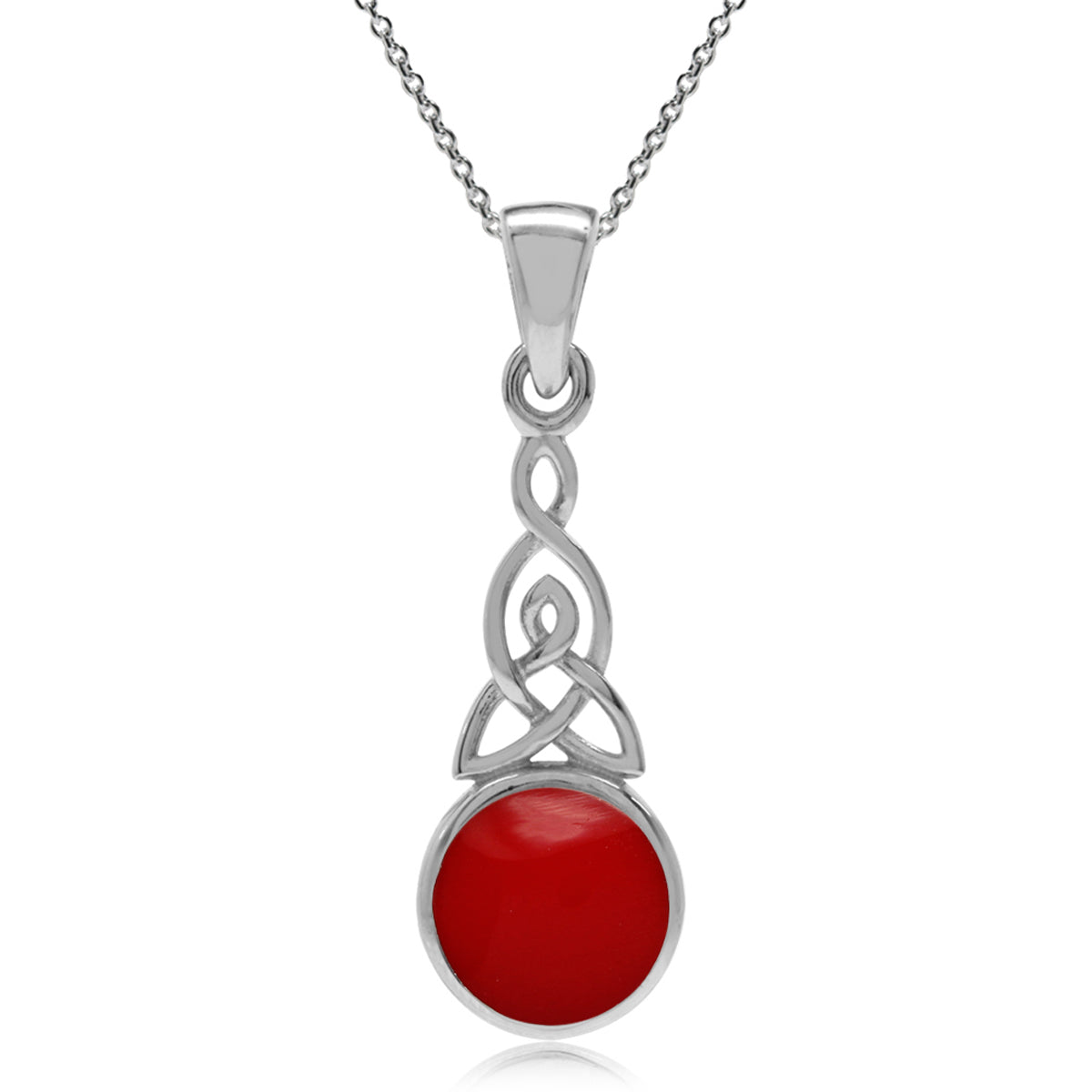 Created Red Coral 925 Sterling Silver Triquetra Celtic Knot Pendant w/ 18 Inch Chain Necklace silvershake