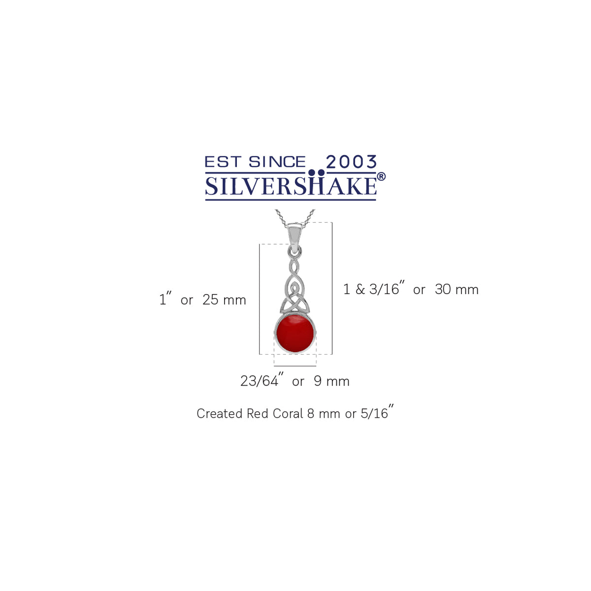 Created Red Coral 925 Sterling Silver Triquetra Celtic Knot Pendant w/ 18 Inch Chain Necklace silvershake