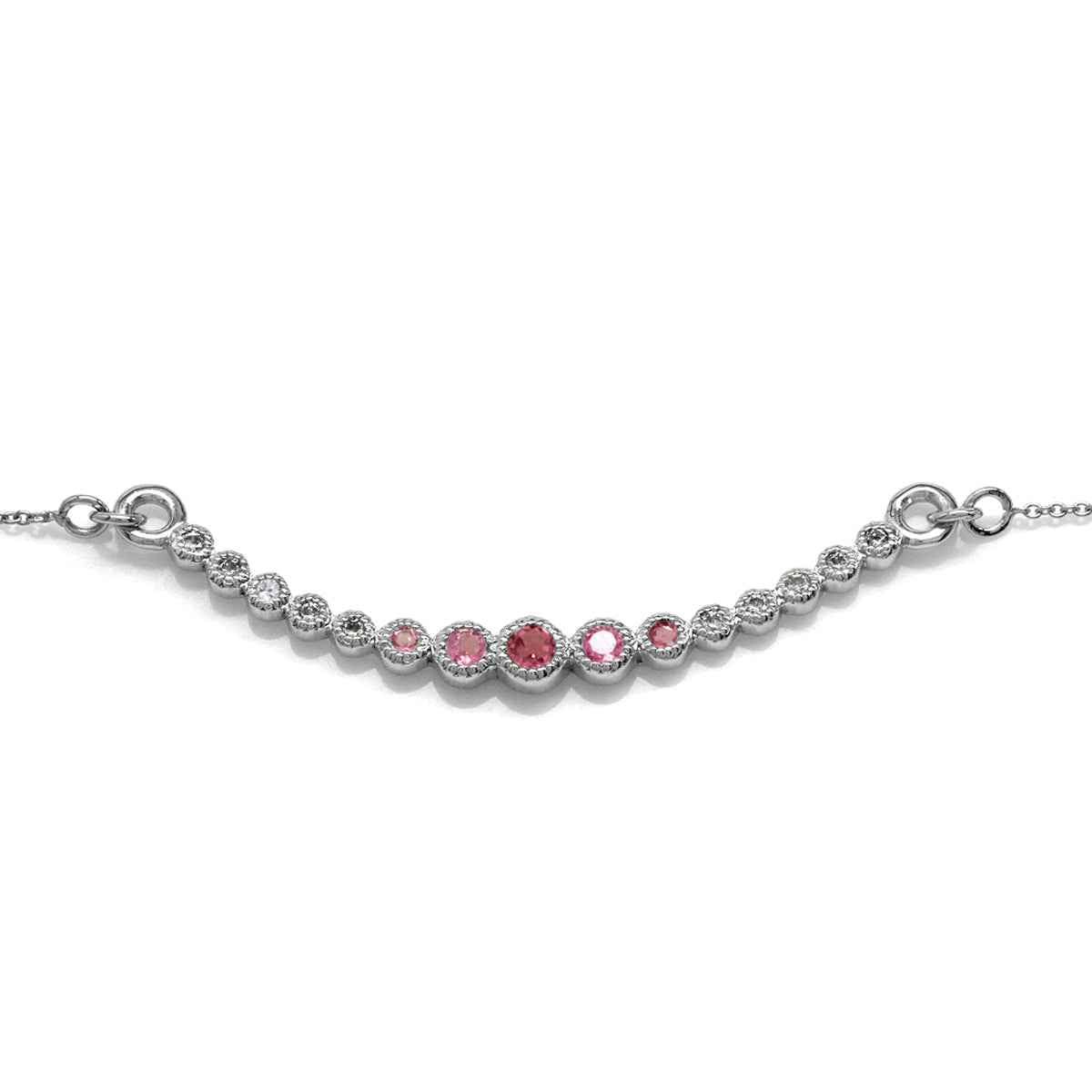Horizontal Curved Natural Pink Tourmaline 925 Sterling Silver Pendant w/18-19.5" Adj. Chain Necklace
