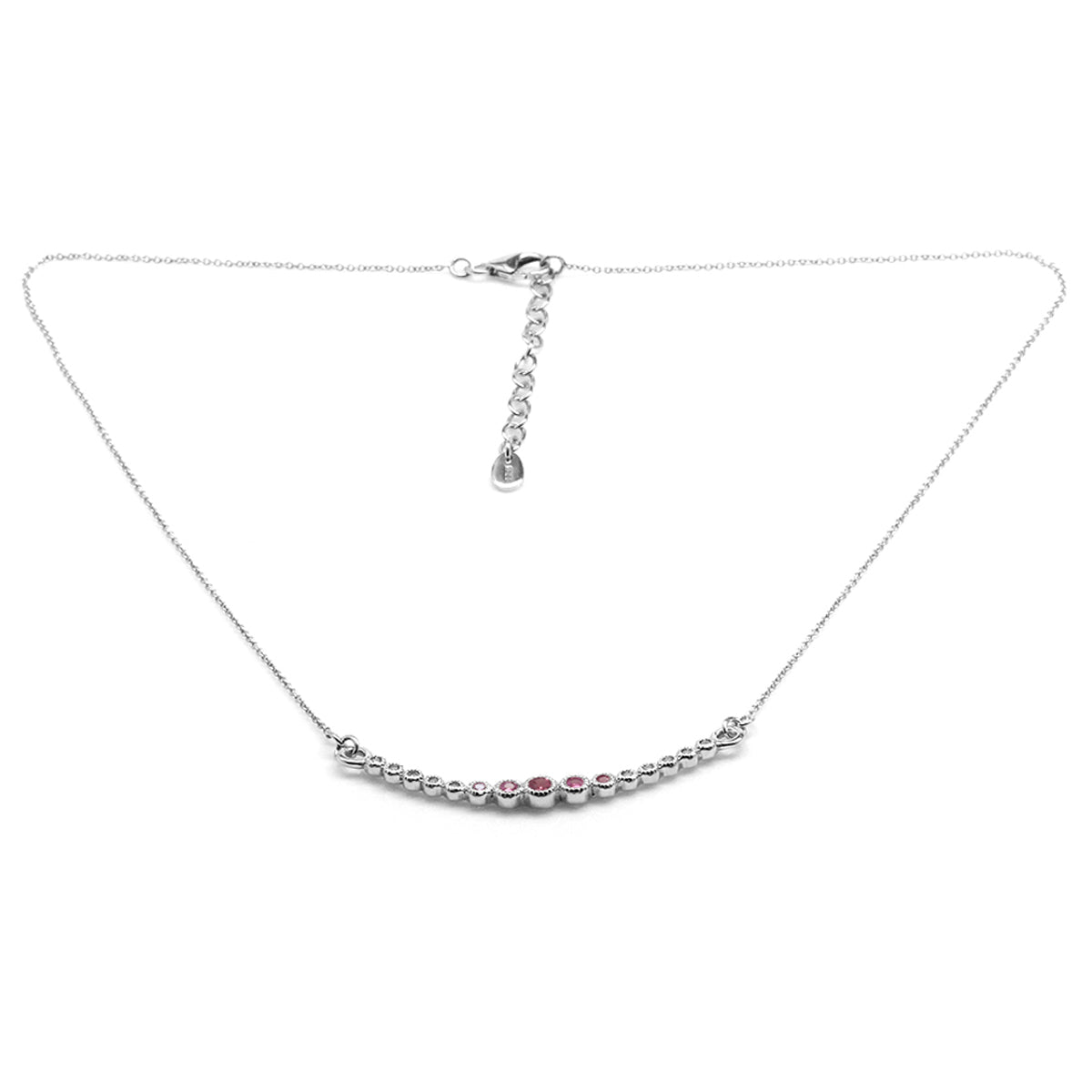 Horizontal Curved Natural Pink Tourmaline 925 Sterling Silver Pendant w/18-19.5" Adj. Chain Necklace