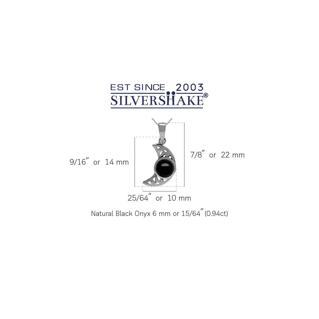 Natural Black Onyx 925 Sterling Silver Filigree Crescent Moon Pendant with 18 Inch Chain Necklace