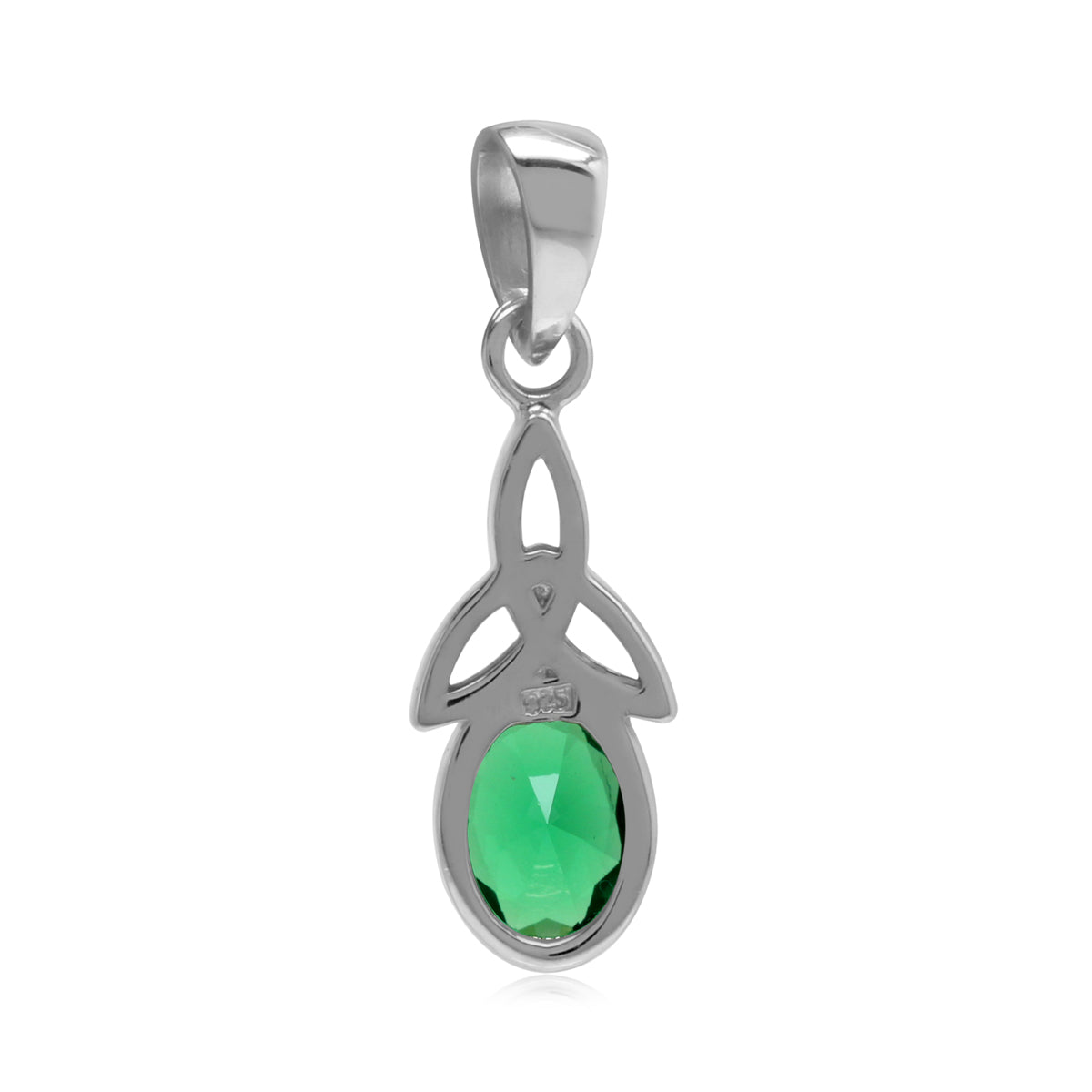 Created Nano Green Emerald 925 Sterling Silver Triquetra Celtic Knot Pendant with 18 Inch Chain silvershake
