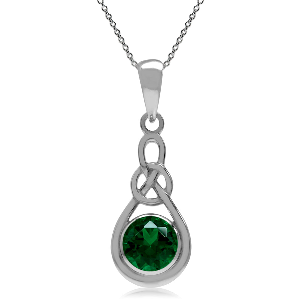 Created Nano Green Emerald 925 Sterling Silver Celtic Knot Pendant w/ 18" Chain Necklace silvershake