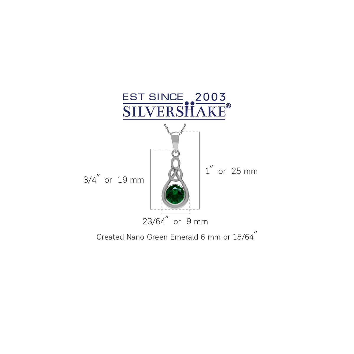 Created Nano Green Emerald 925 Sterling Silver Celtic Knot Pendant w/ 18" Chain Necklace silvershake