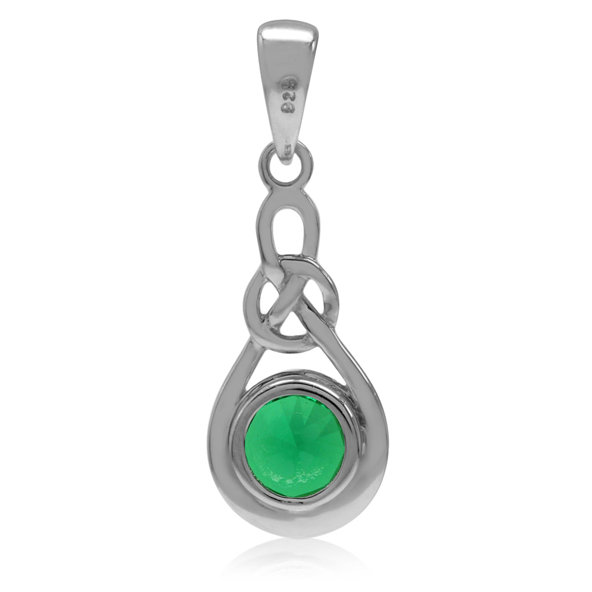 Created Nano Green Emerald 925 Sterling Silver Celtic Knot Pendant w/ 18" Chain Necklace silvershake