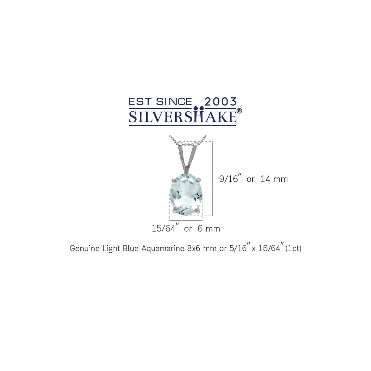 1 Ct Light Blue Aquamarine 925 Sterling Silver Solitaire Pendant/Necklace silvershake
