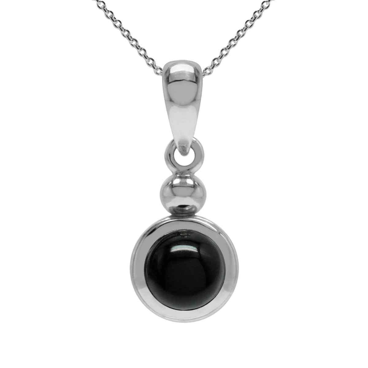 6MM or 0.24 Inch Natural Black Onyx 925 Sterling Silver Minimalist Pendant w/ 18 Inch Chain Necklace for Women